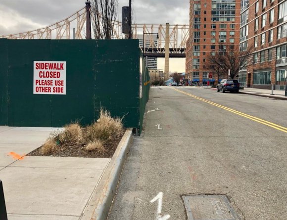 What's colder? The weather or RIOC's response to a Southtown safety issue? "Sidewalk Closed" sign offers no alternative but jaywalking.